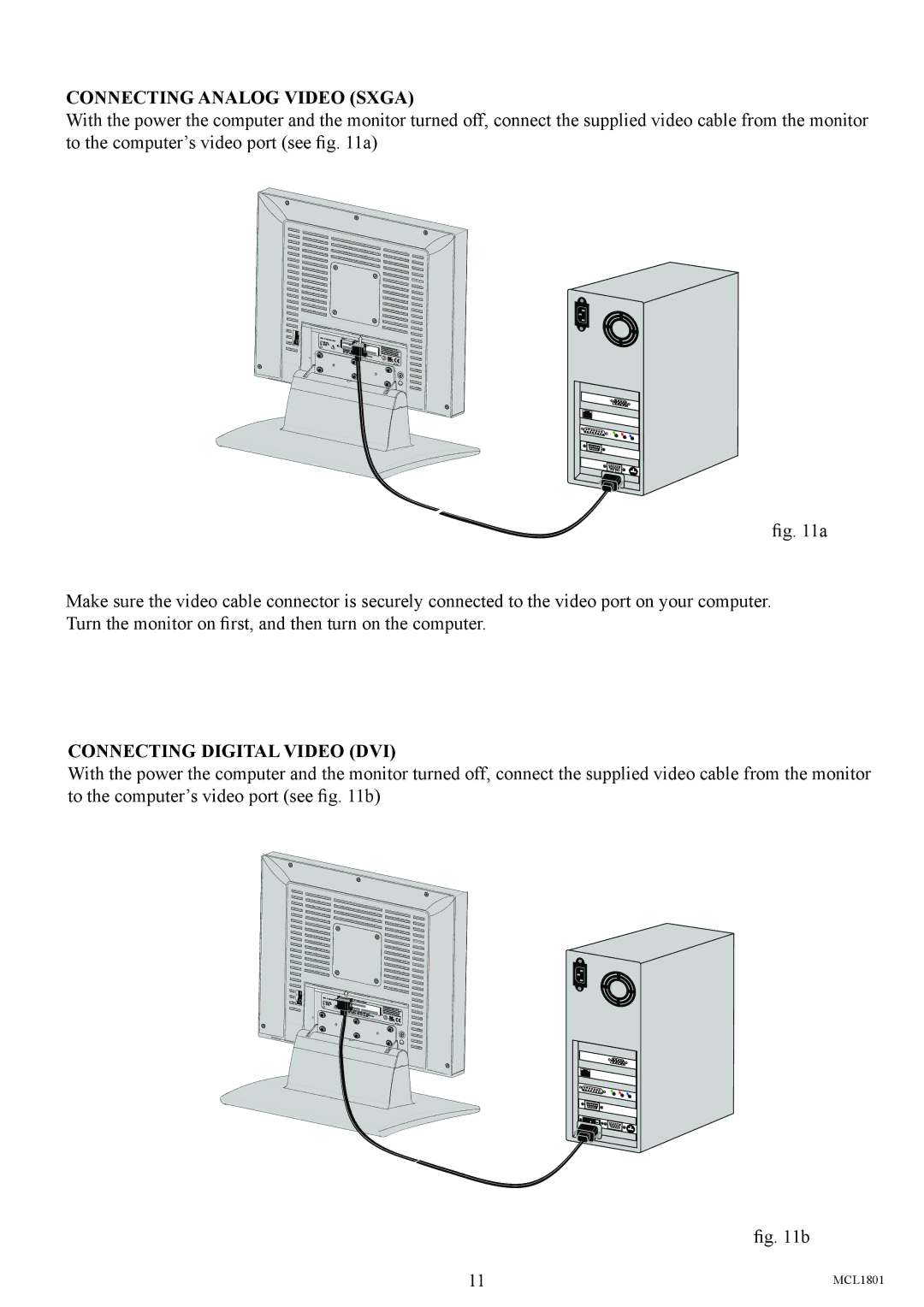 Philips MCL1801 user manual Connecting Analog Video Sxga, Connecting Digital Video DVI 