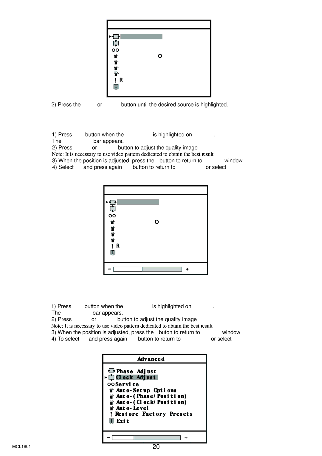 Philips MCL1801 user manual Phase Adjust, Clock Adjust 