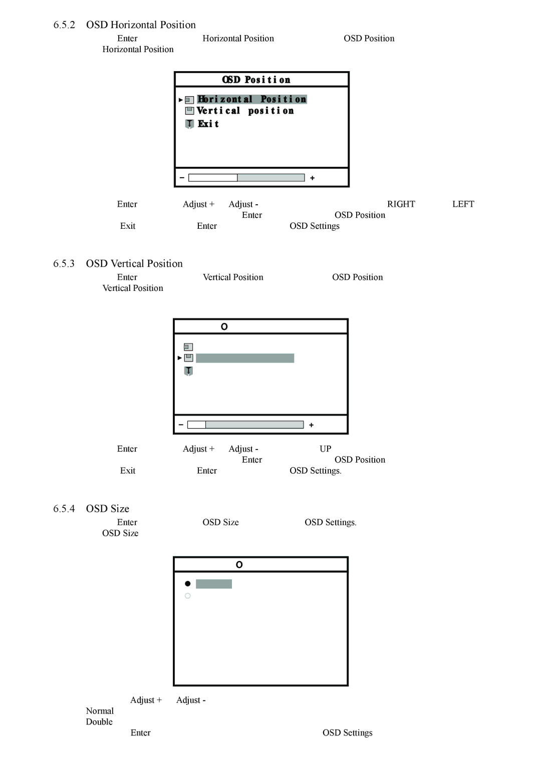 Philips MCL1801 user manual OSD Horizontal Position, OSD Vertical Position, OSD Size Normal Double 