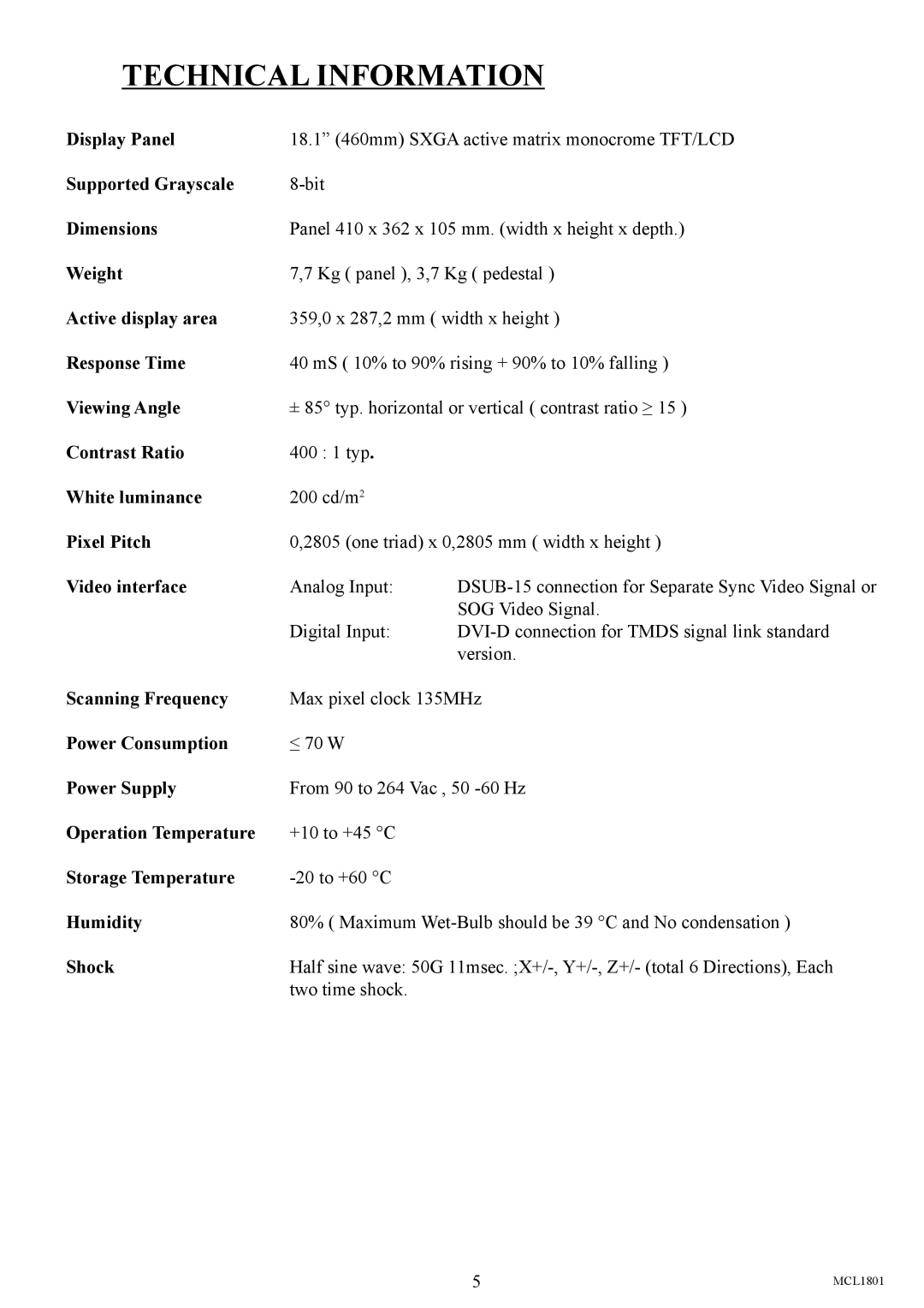 Philips MCL1801 user manual Technical Information 