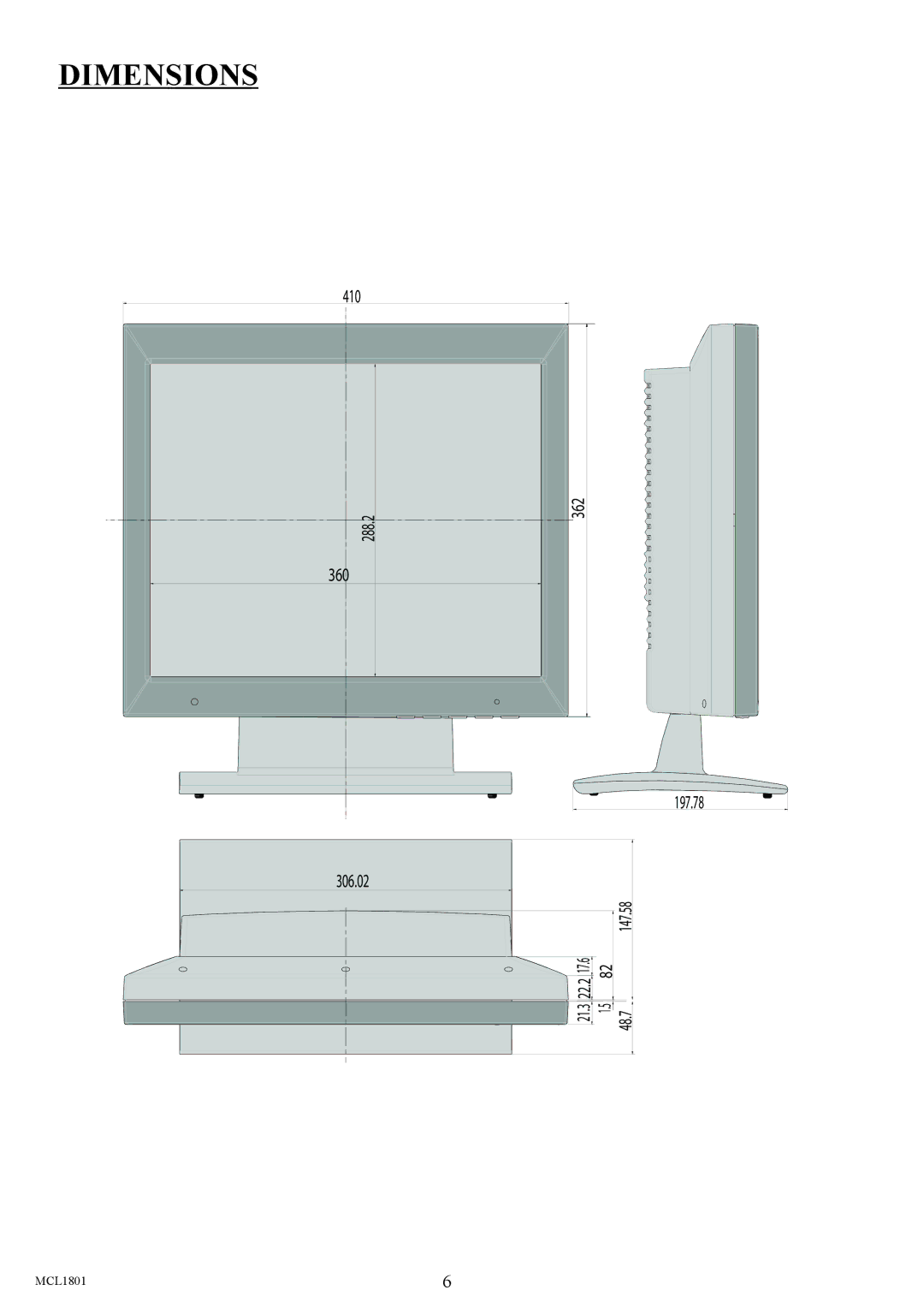 Philips MCL1801 user manual Dimensions 