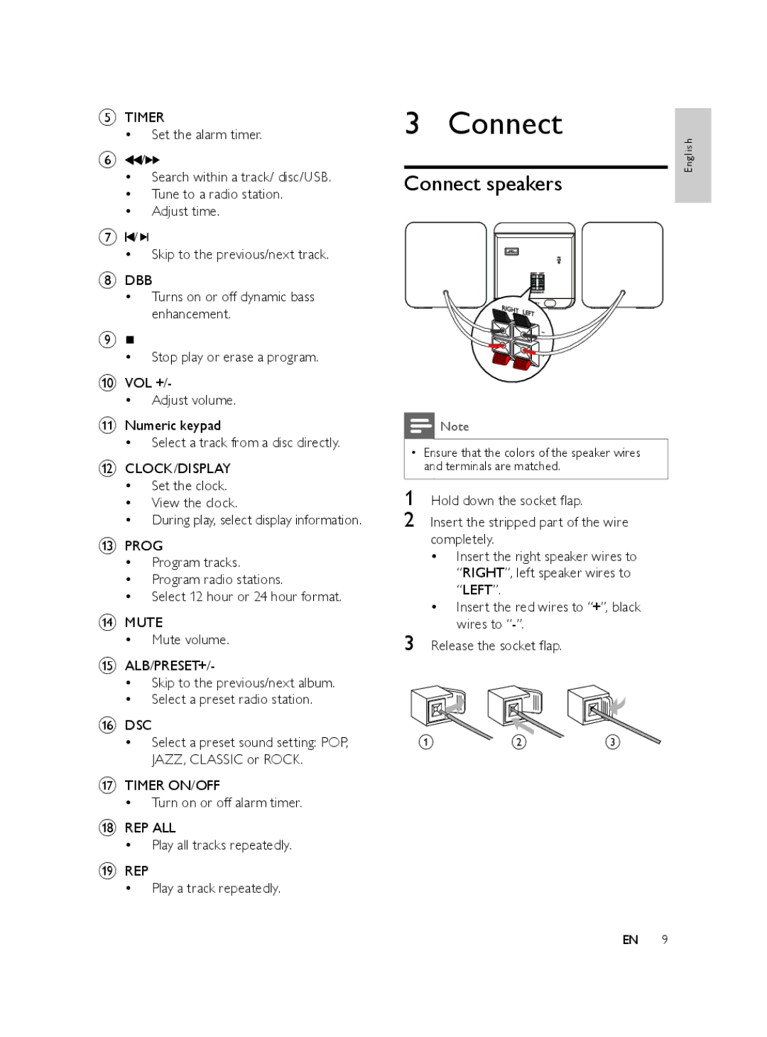 Philips MCM103 user manual Connect speakers 