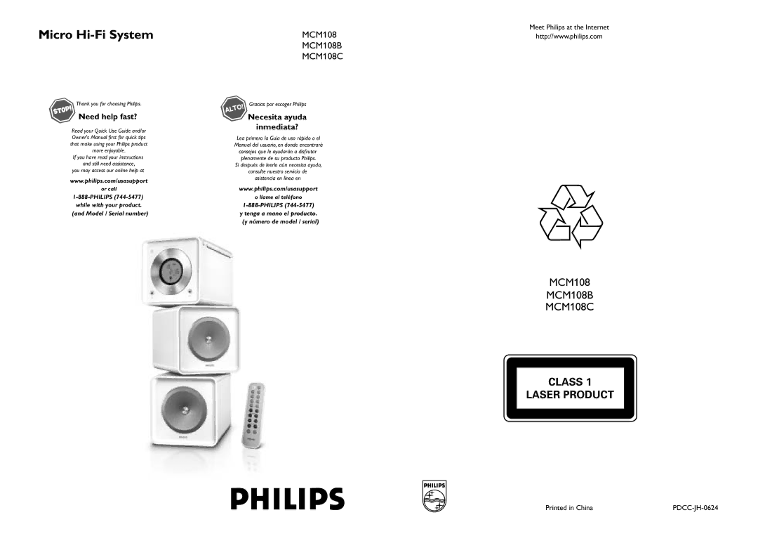 Philips MCM108C, MCM108B owner manual Micro Hi-Fi System, Meet Philips at the Internet 