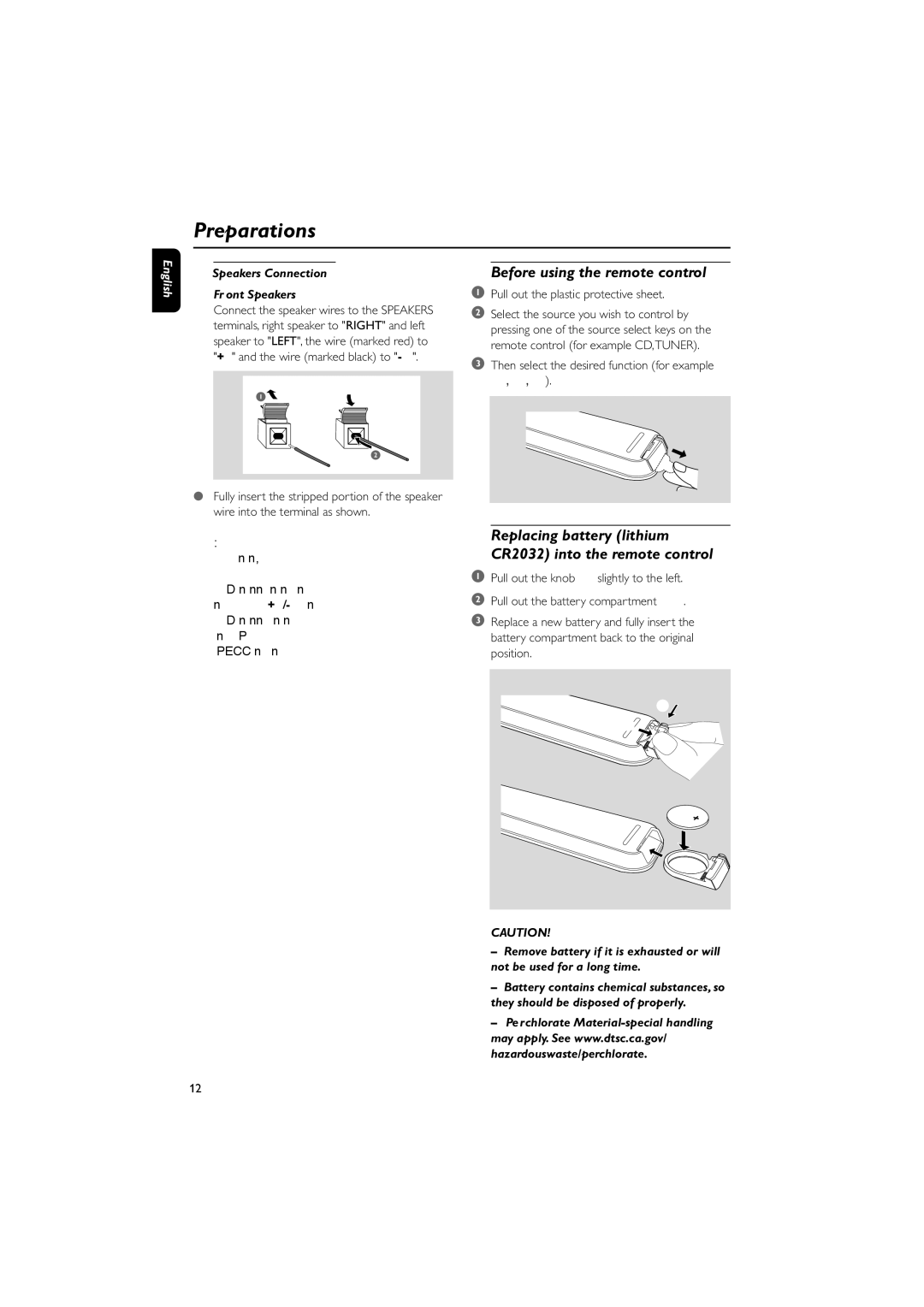 Philips MCM108DB/37 owner manual Before using the remote control, Replacing battery lithium CR2032 into the remote control 