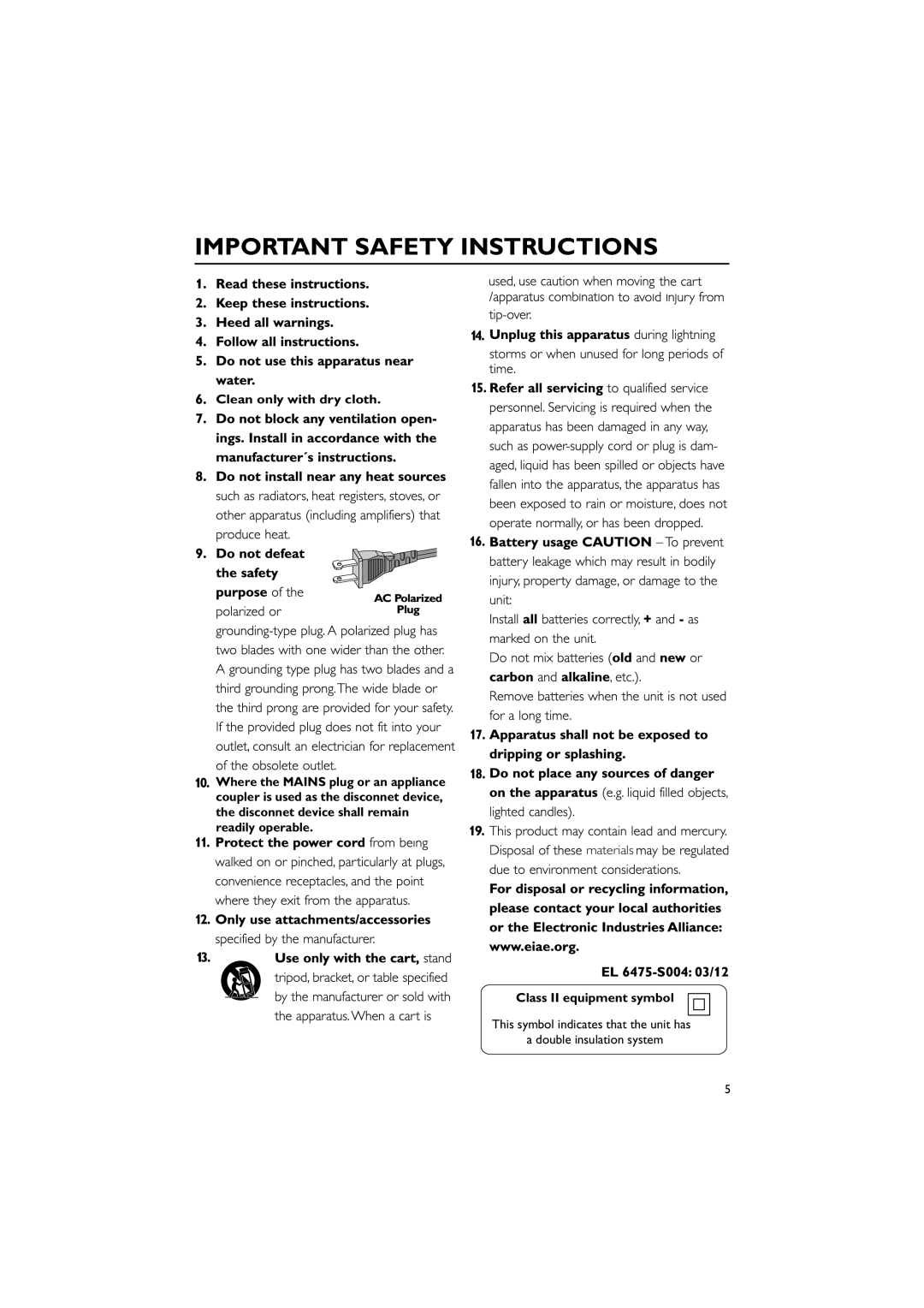 Philips MCM108DB/37 owner manual Disconnet device shall remain Readily operable, Class II equipment symbol 