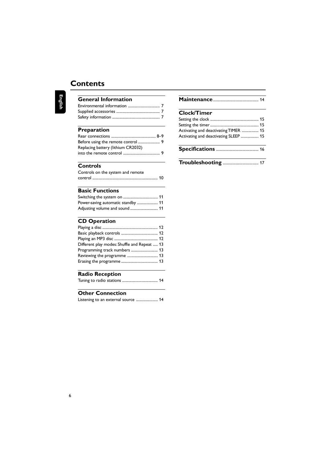 Philips MCM118B manual Contents 