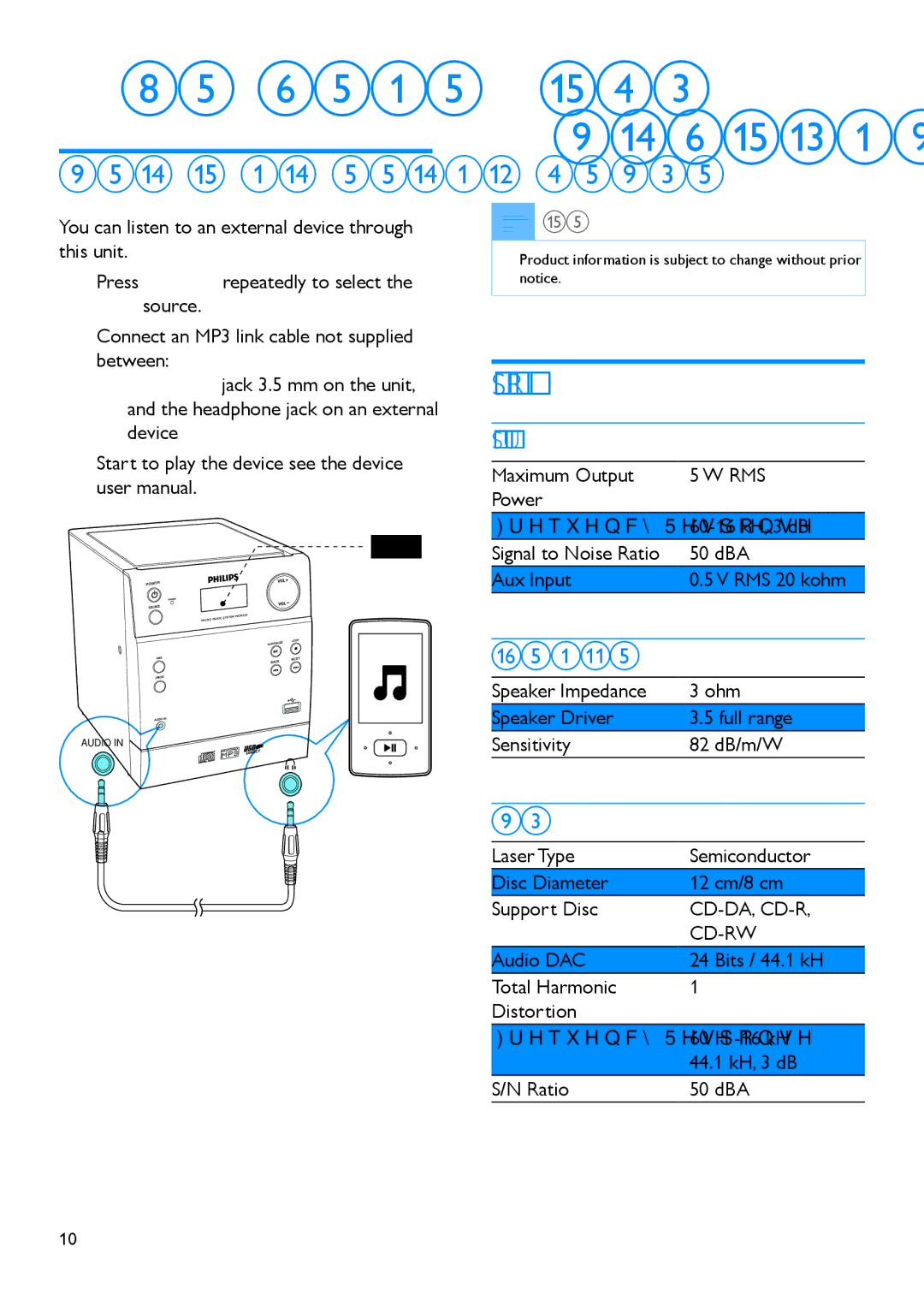 Philips MCM129 user manual Other features, Product information, Listen to an external device, Specifications 