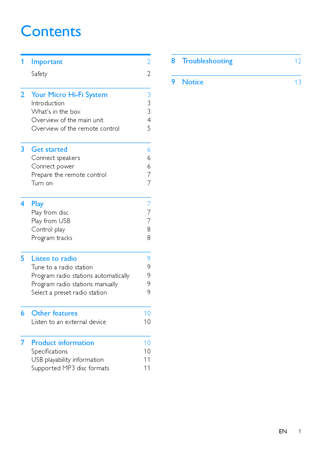 Philips MCM129 user manual Contents 