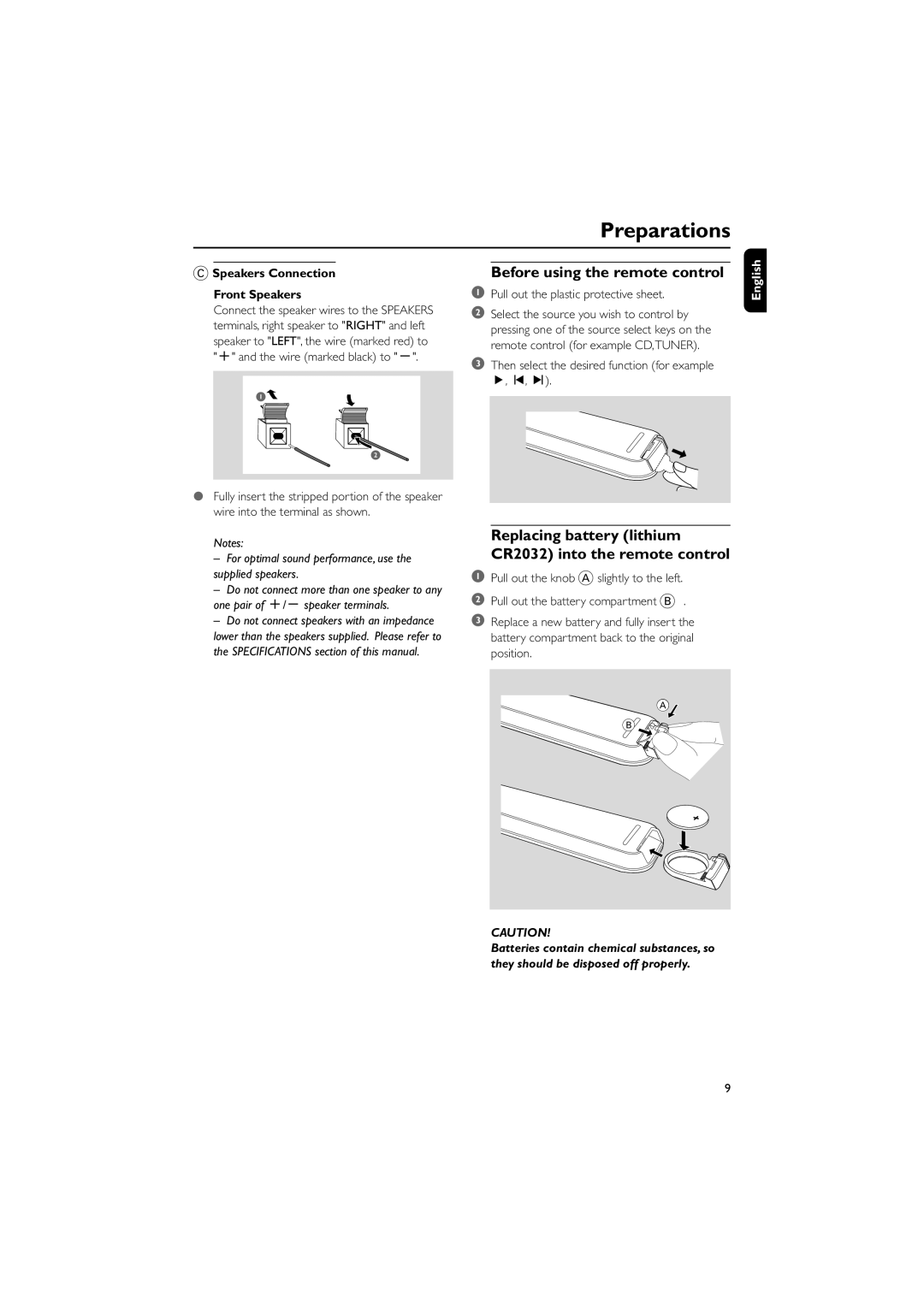 Philips MCM138D user manual Before using the remote control, Replacing battery lithium CR2032 into the remote control 