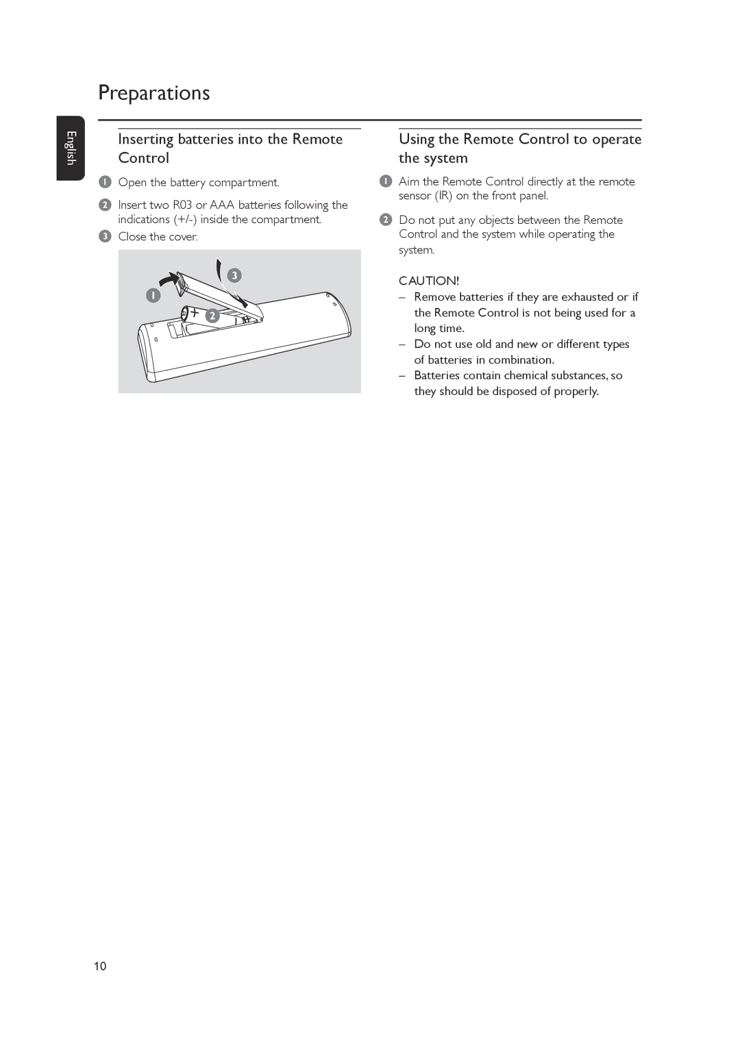 Philips MCM148 user manual Inserting batteries into the Remote Control, Using the Remote Control to operate the system 