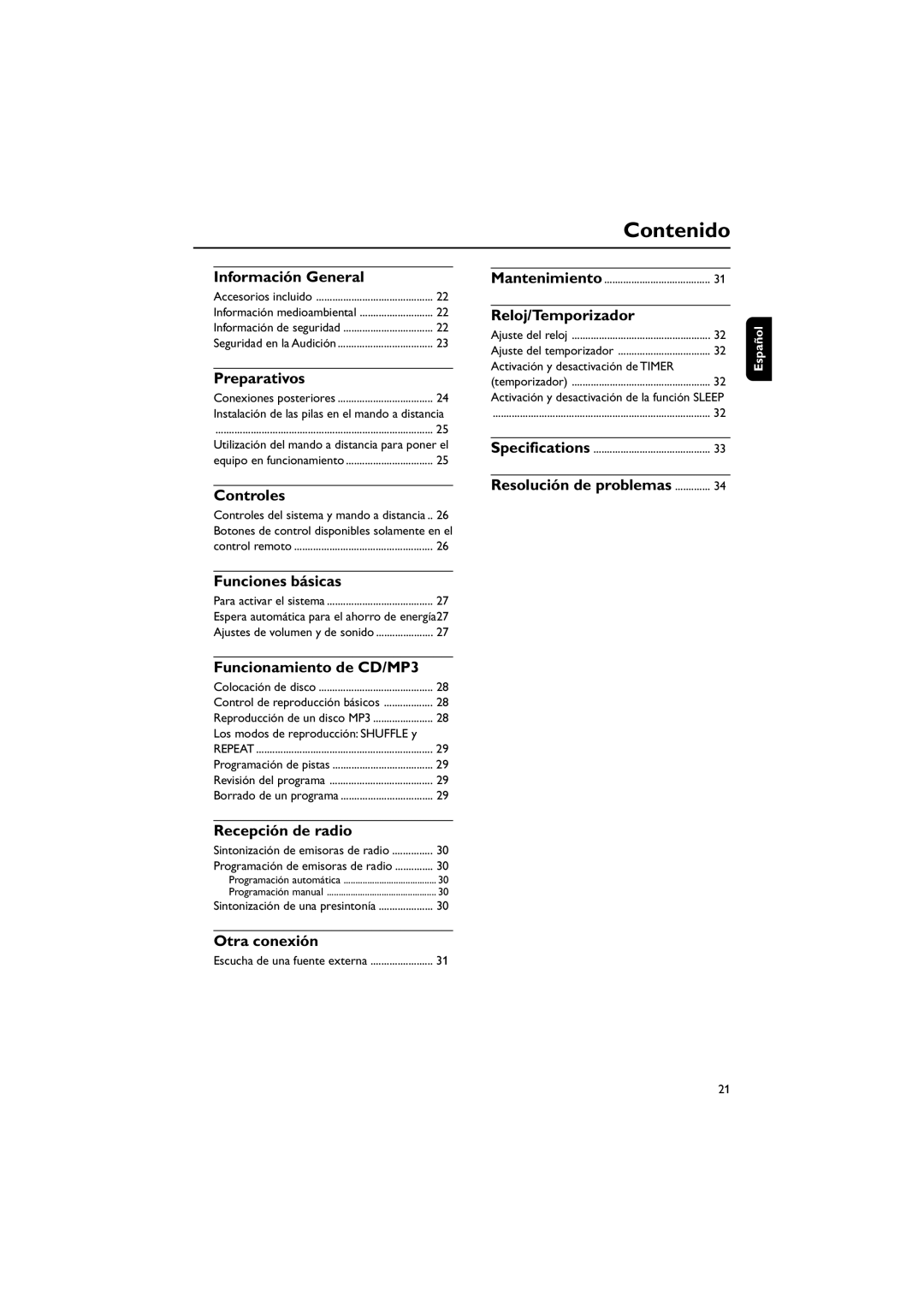 Philips MCM148 user manual Contenido 