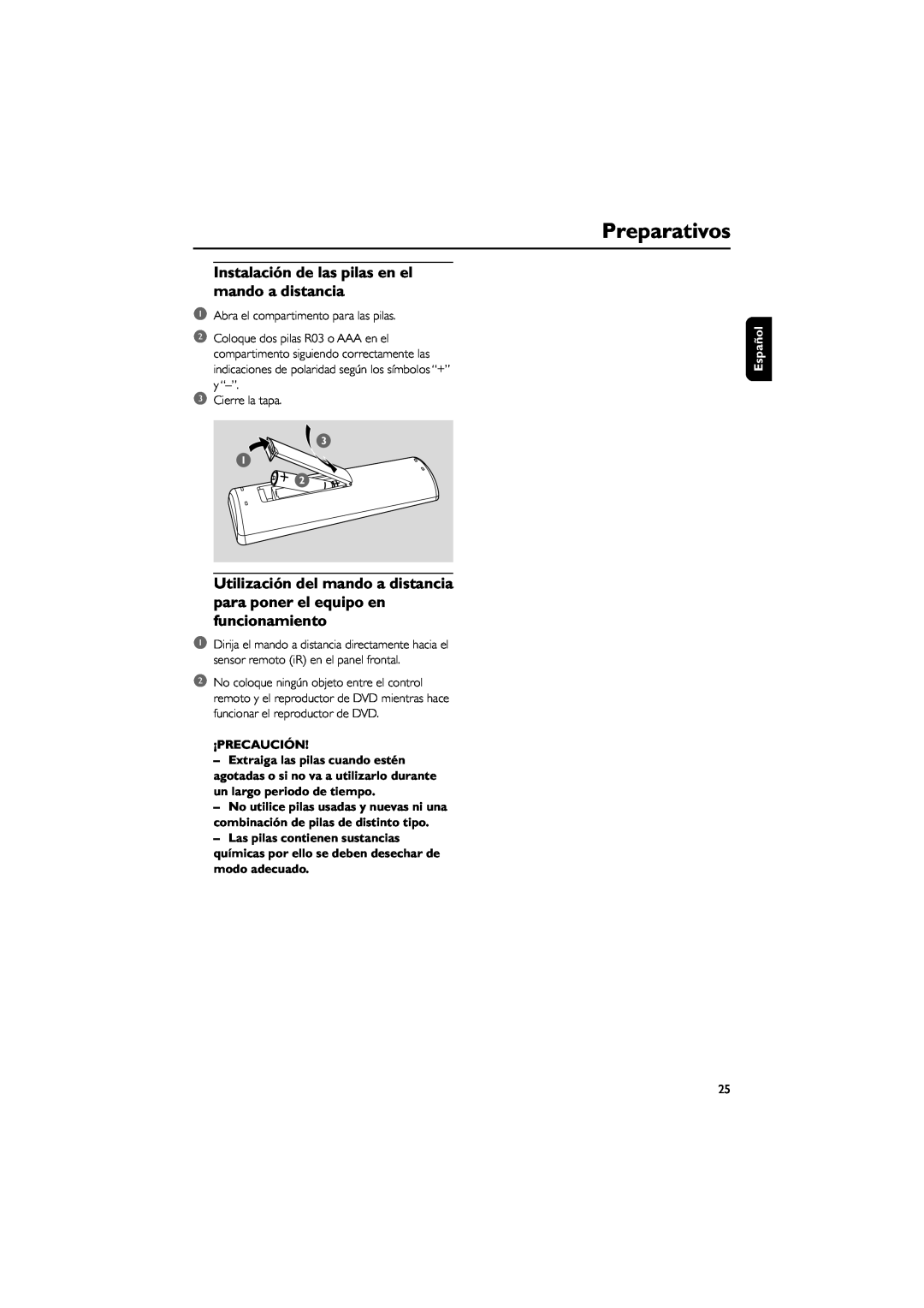 Philips MCM148 user manual Preparativos, Español, ¡Precaución 