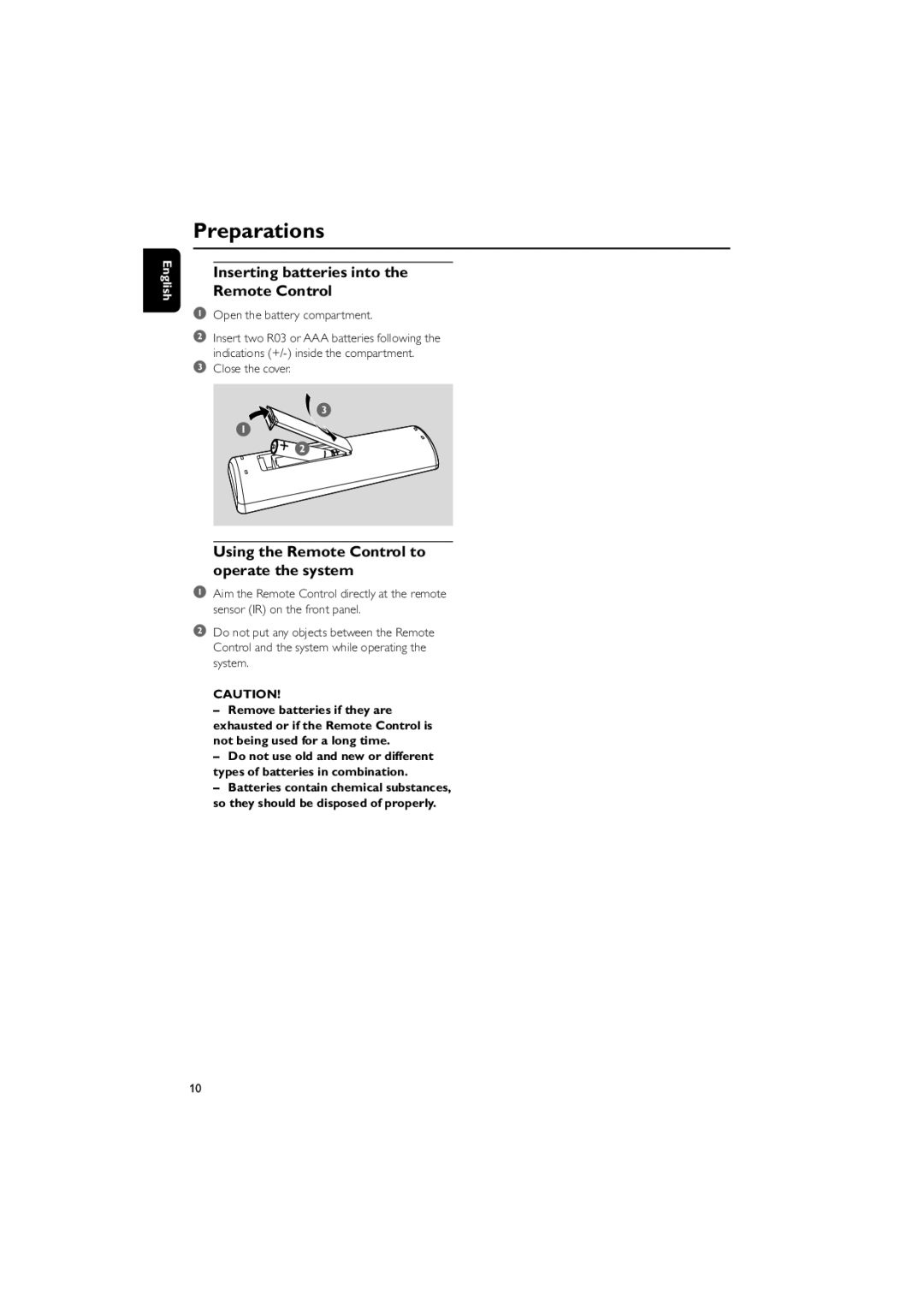 Philips MCM149 user manual Inserting batteries into the Remote Control, Using the Remote Control to operate the system 