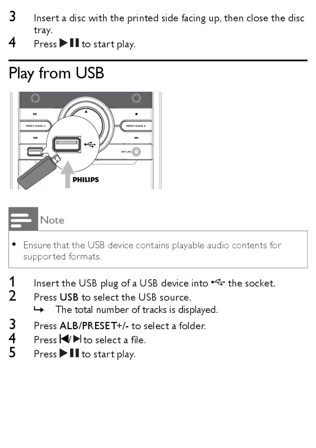 Philips MCM166 user manual Play from USB 