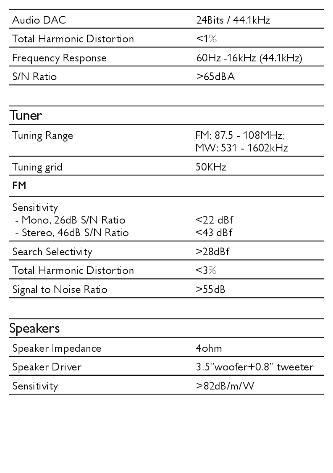 Philips MCM166 user manual Tuner, Speakers 