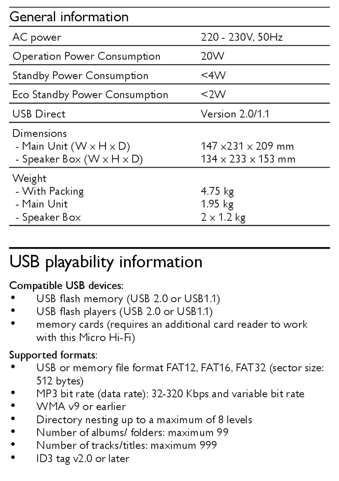 Philips MCM166 user manual USB playability information, General information 