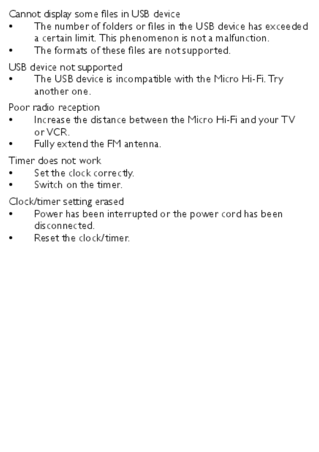 Philips MCM166 user manual Cannot display some ﬁles in USB device 