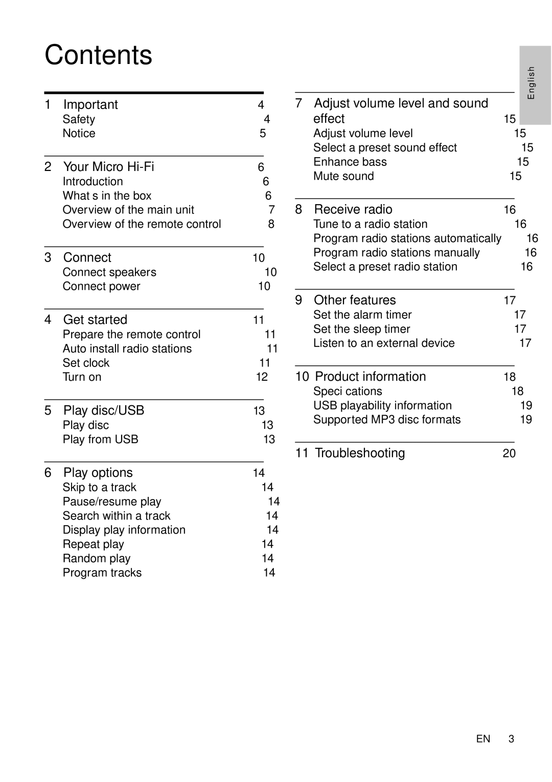 Philips MCM166 user manual Contents 