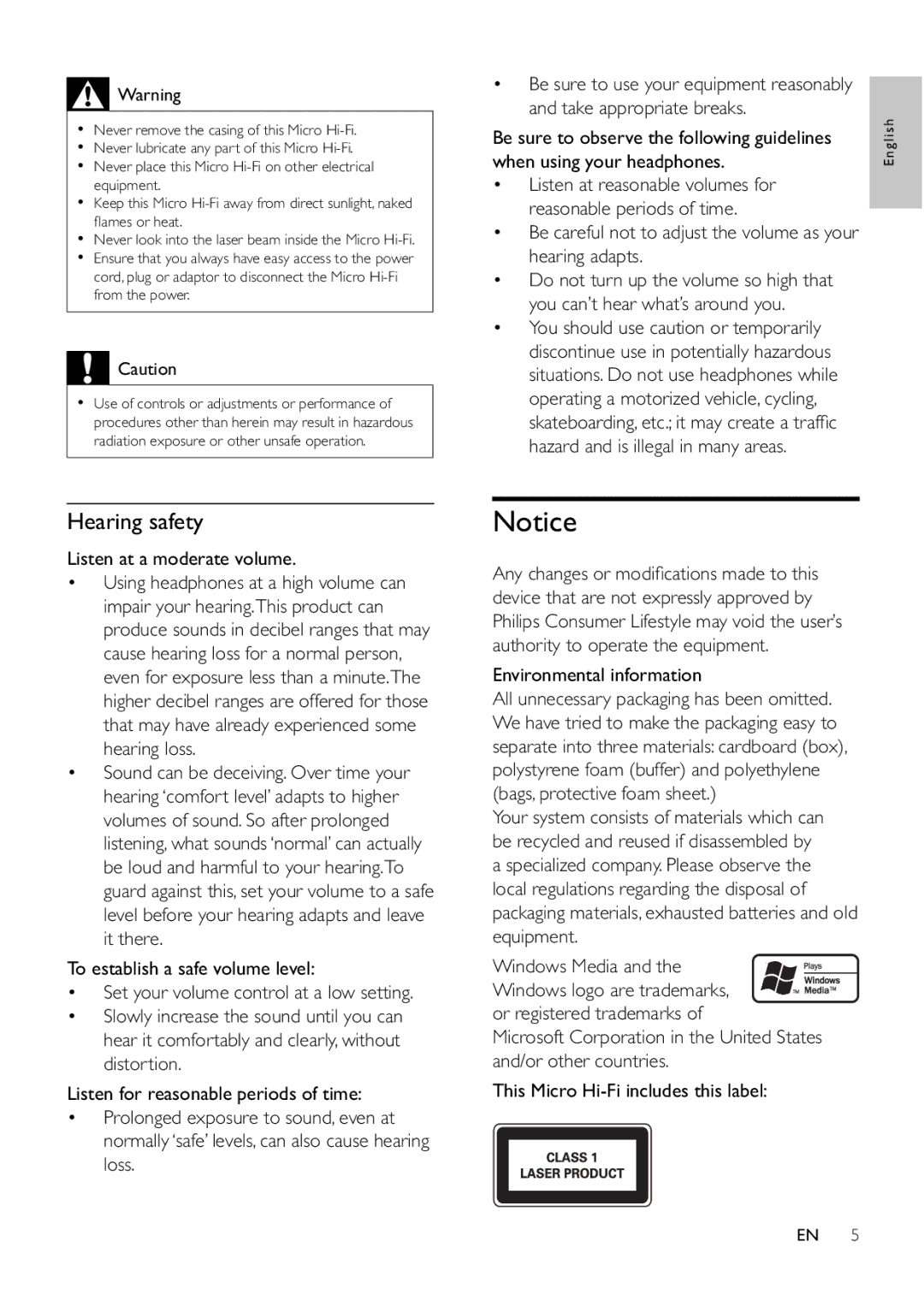 Philips MCM166 Hearing safety, Be careful not to adjust the volume as your hearing adapts, Listen at a moderate volume 