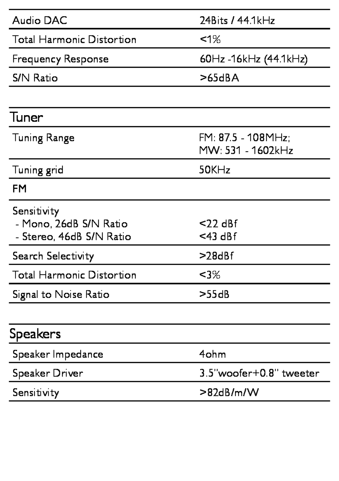 Philips MCM166 user manual Tuner, Speakers 