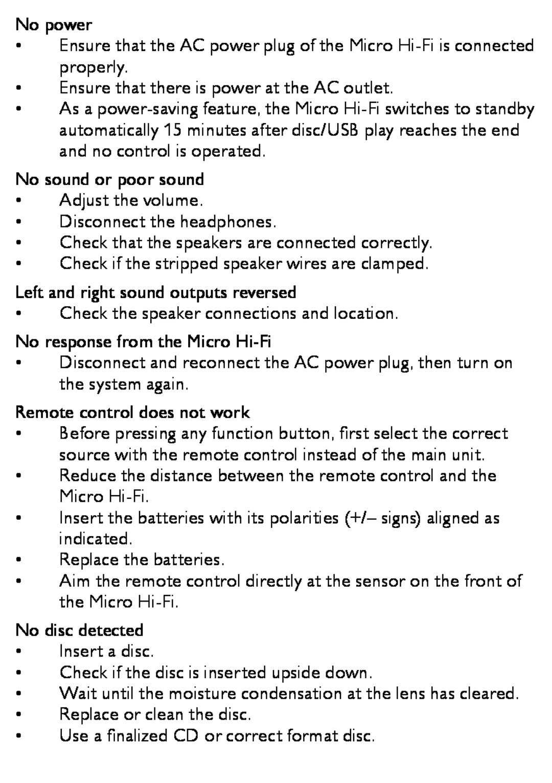 Philips MCM166 user manual No power 