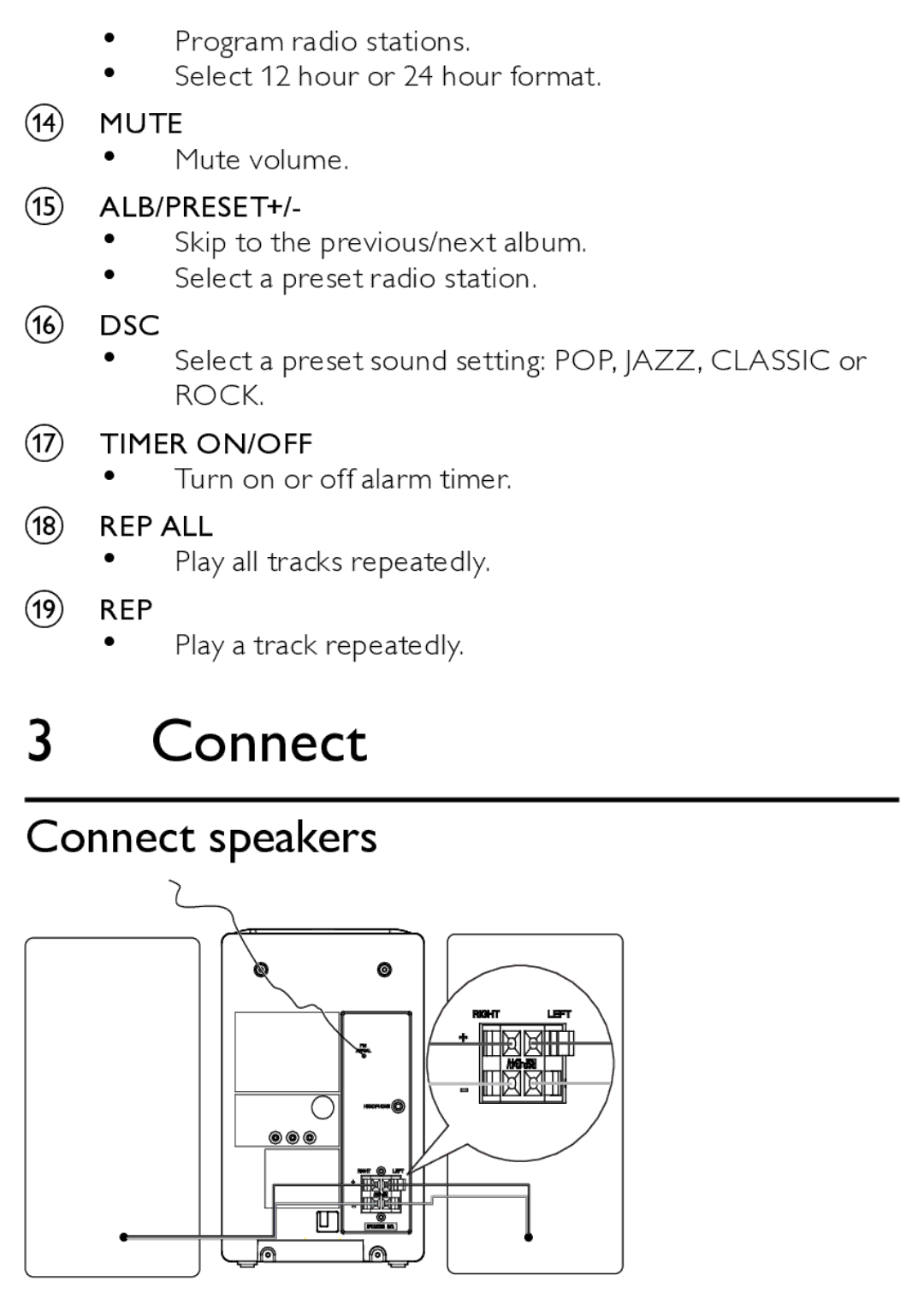 Philips MCM166/12 user manual Connect speakers 