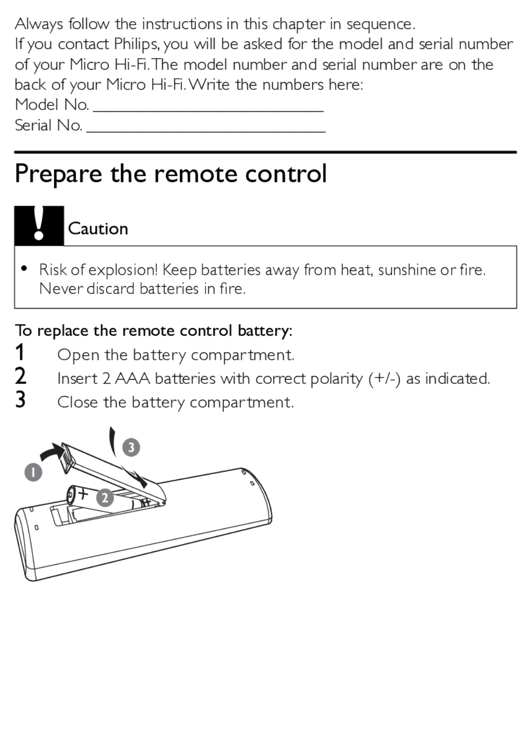 Philips MCM166/12 user manual Prepare the remote control, Always follow the instructions in this chapter in sequence 