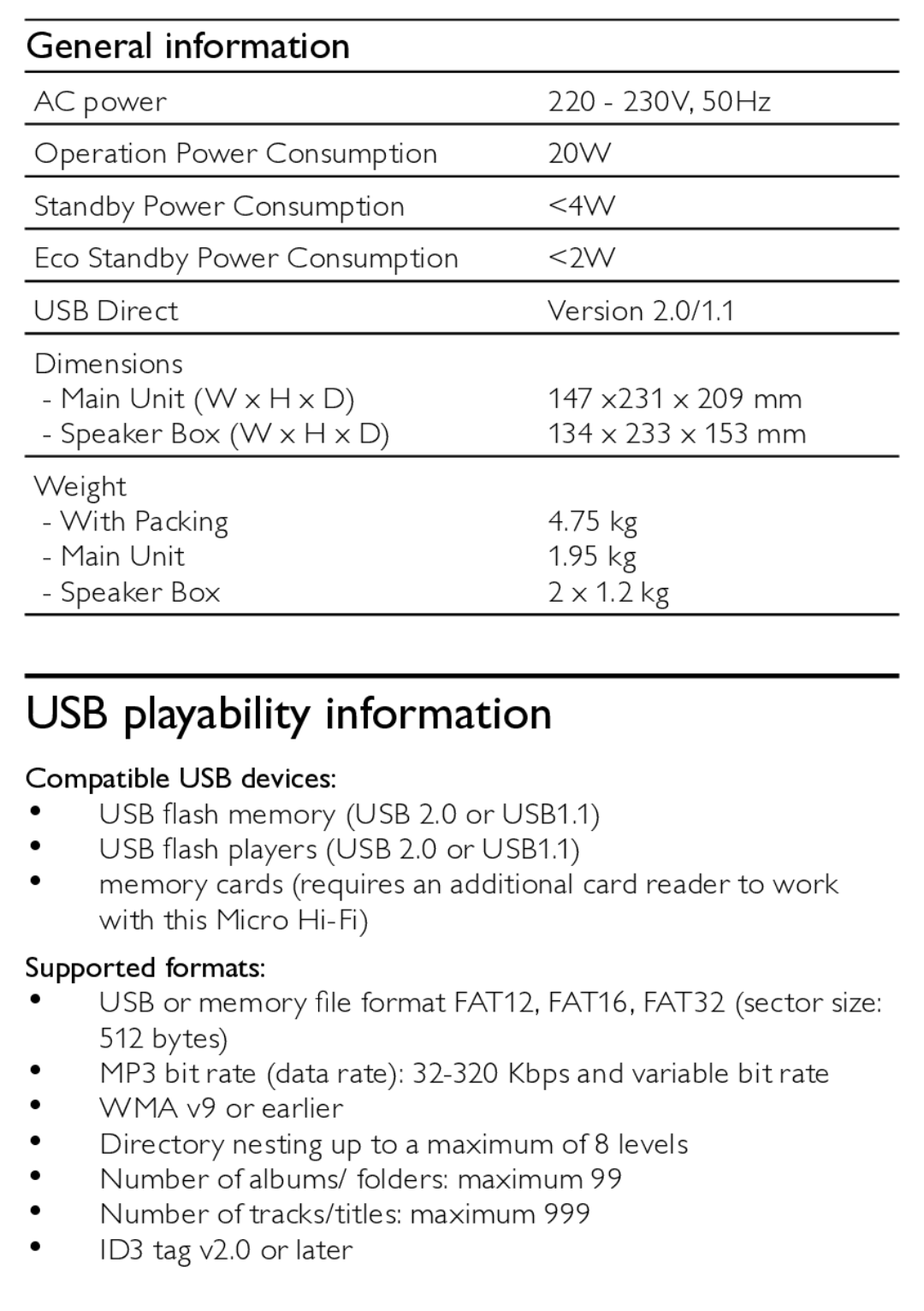 Philips MCM166/12 user manual USB playability information, General information 