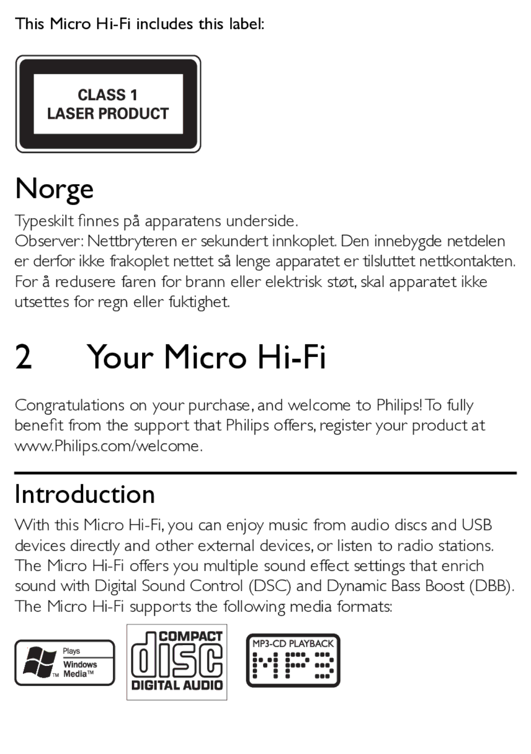 Philips MCM166/12 user manual Your Micro Hi-Fi, Introduction 