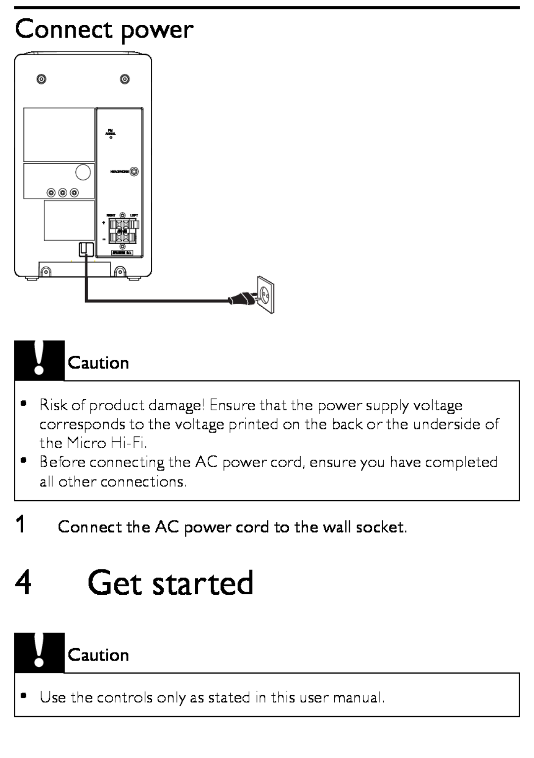 Philips MCM166/12 user manual Get started, Connect power 