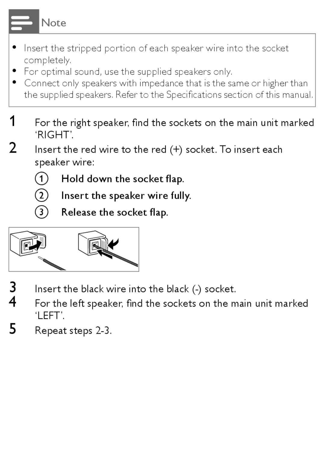 Philips MCM167 user manual ‘Right’, ‘Left’ 