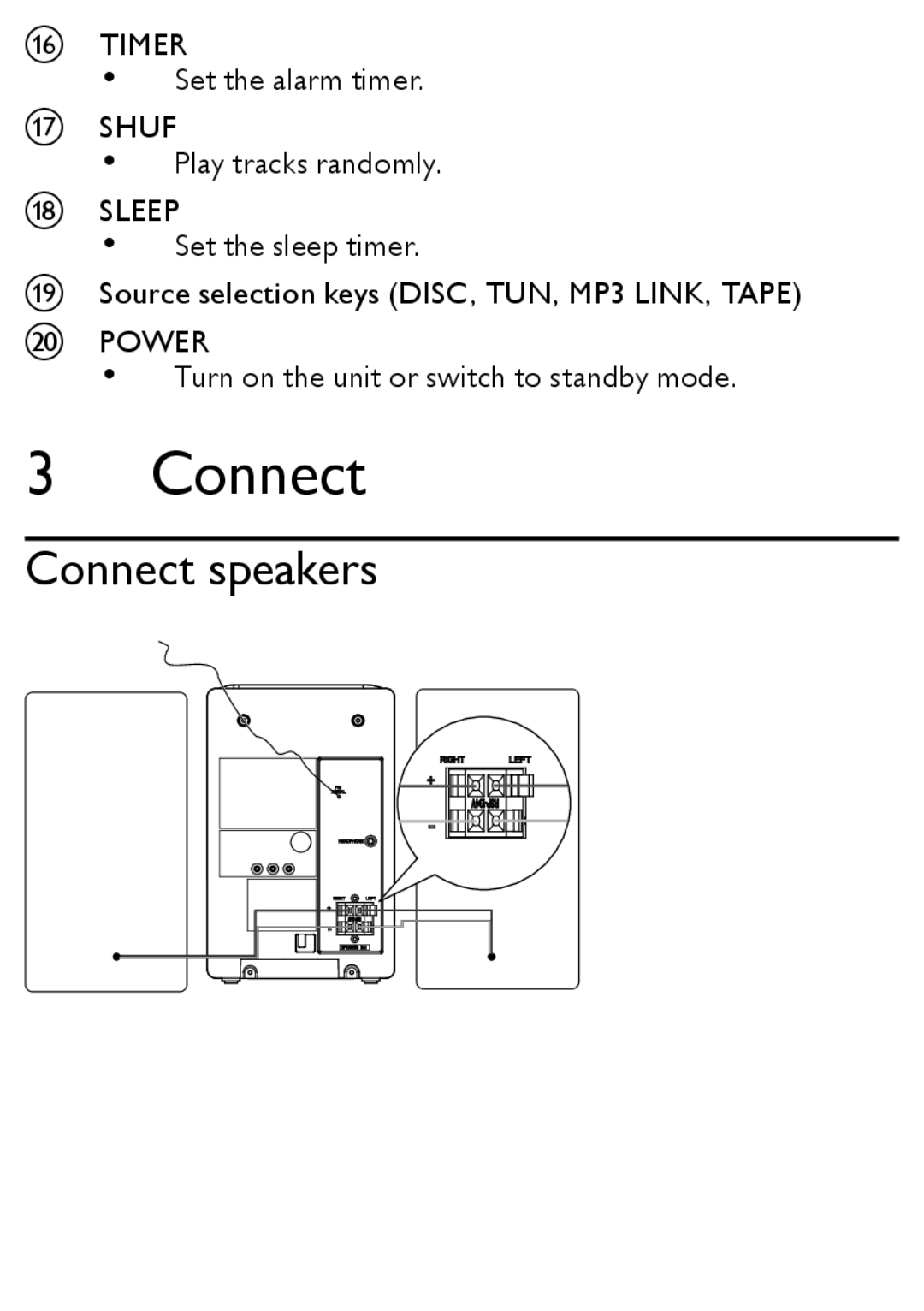 Philips MCM167 user manual Connect speakers 
