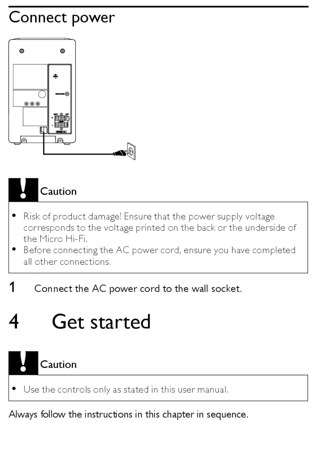 Philips MCM167 user manual Get started, Connect power 
