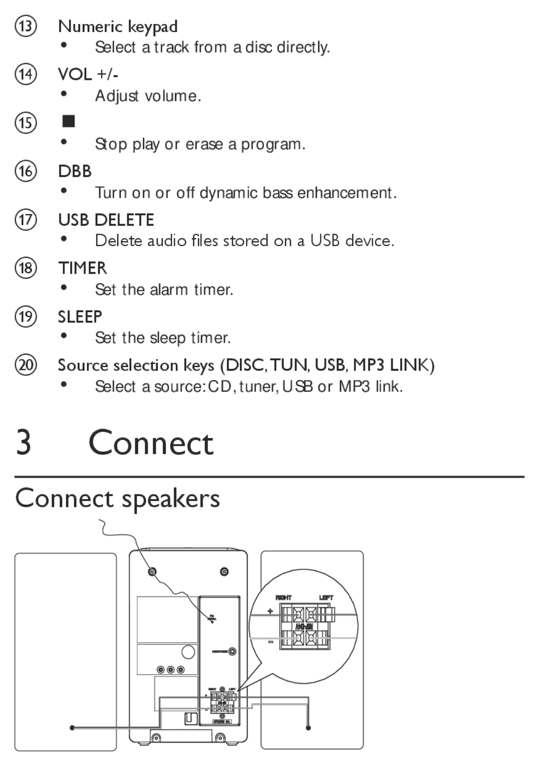 Philips MCM169 user manual Connect speakers 