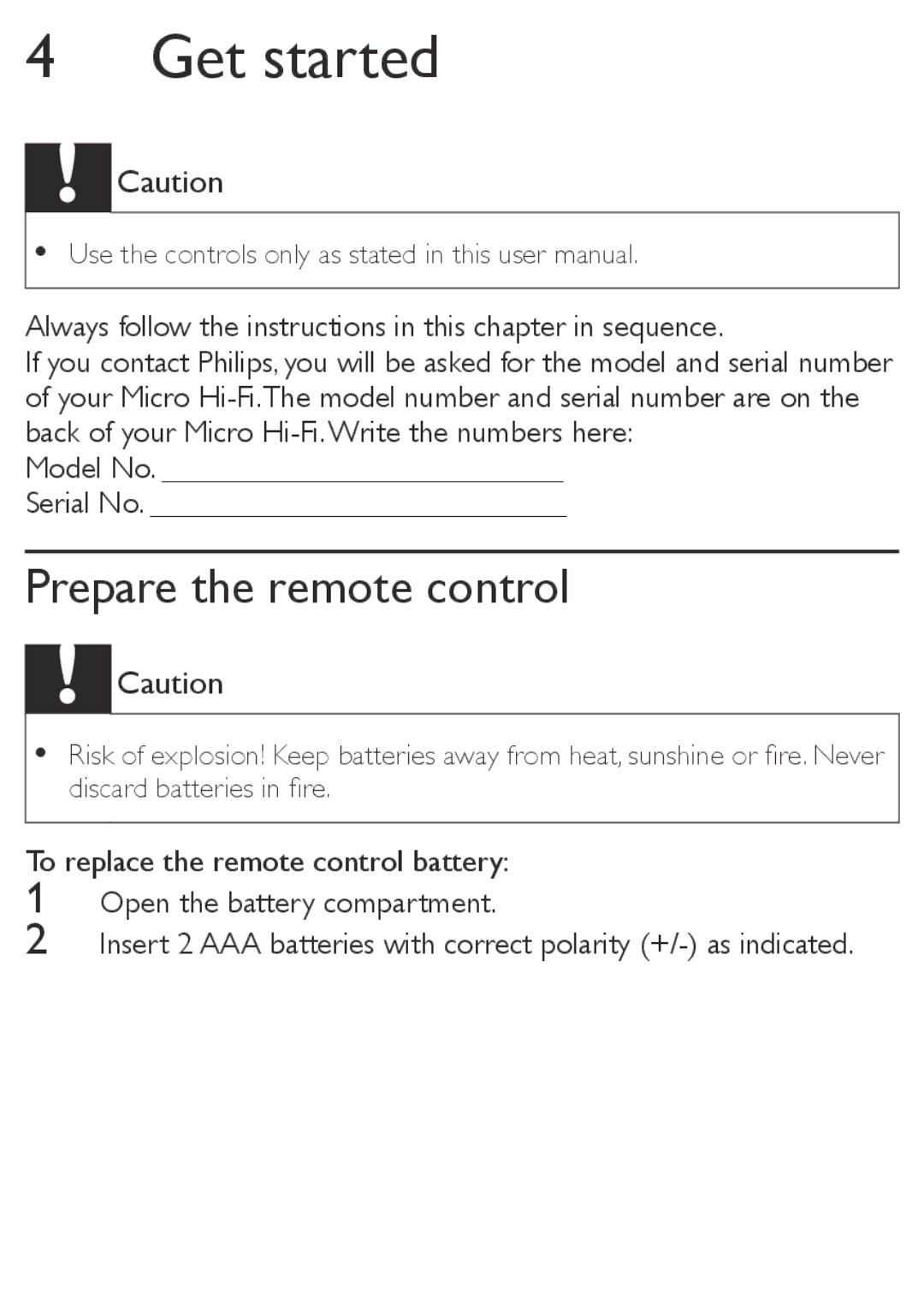 Philips MCM169 user manual Get started, Prepare the remote control 