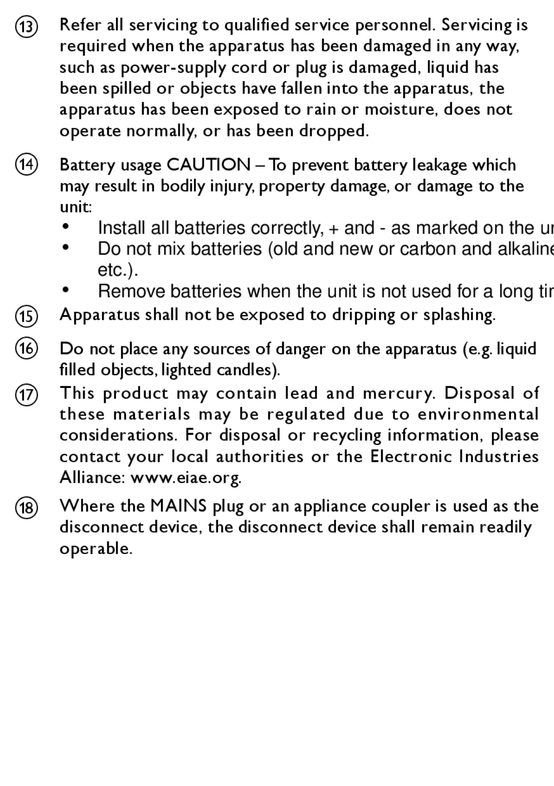 Philips MCM169 user manual Do not mix batteries old and new or carbon and alkaline, etc 