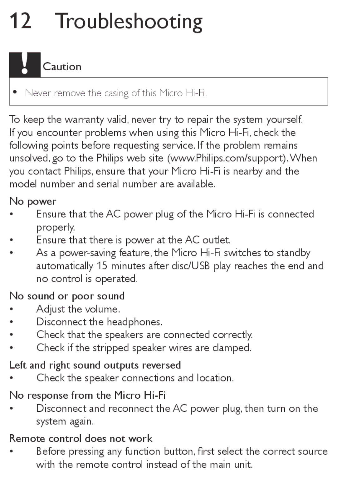 Philips MCM169 user manual Troubleshooting 