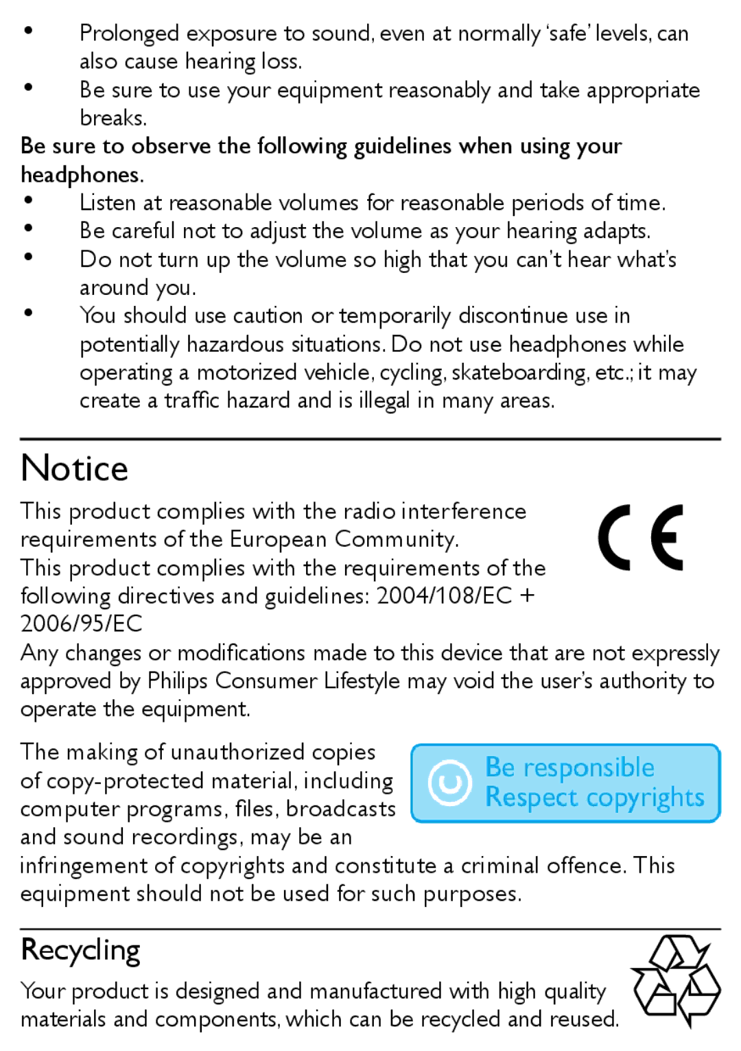 Philips MCM169 user manual Recycling 