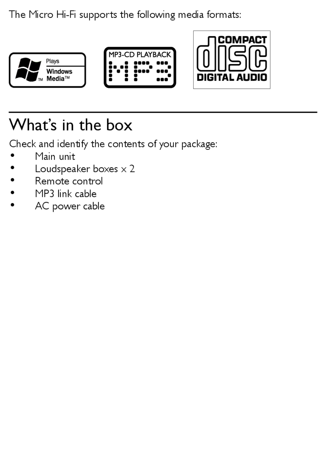 Philips MCM169 user manual What’s in the box 