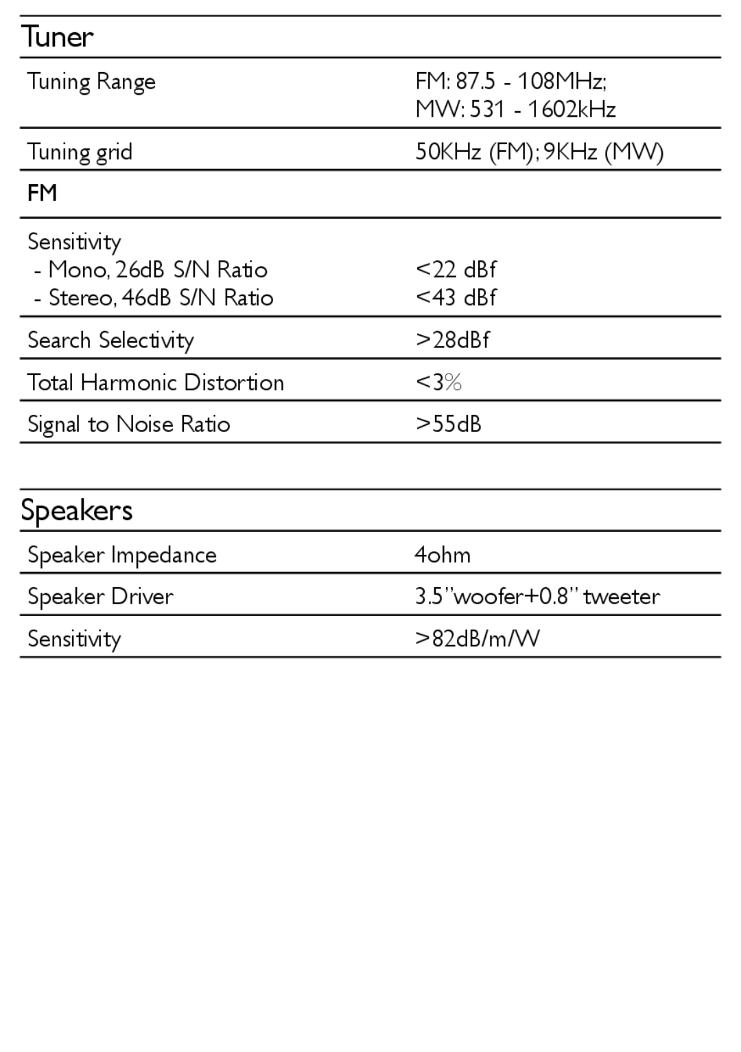 Philips MCM169/12 user manual Tuner, Speakers 