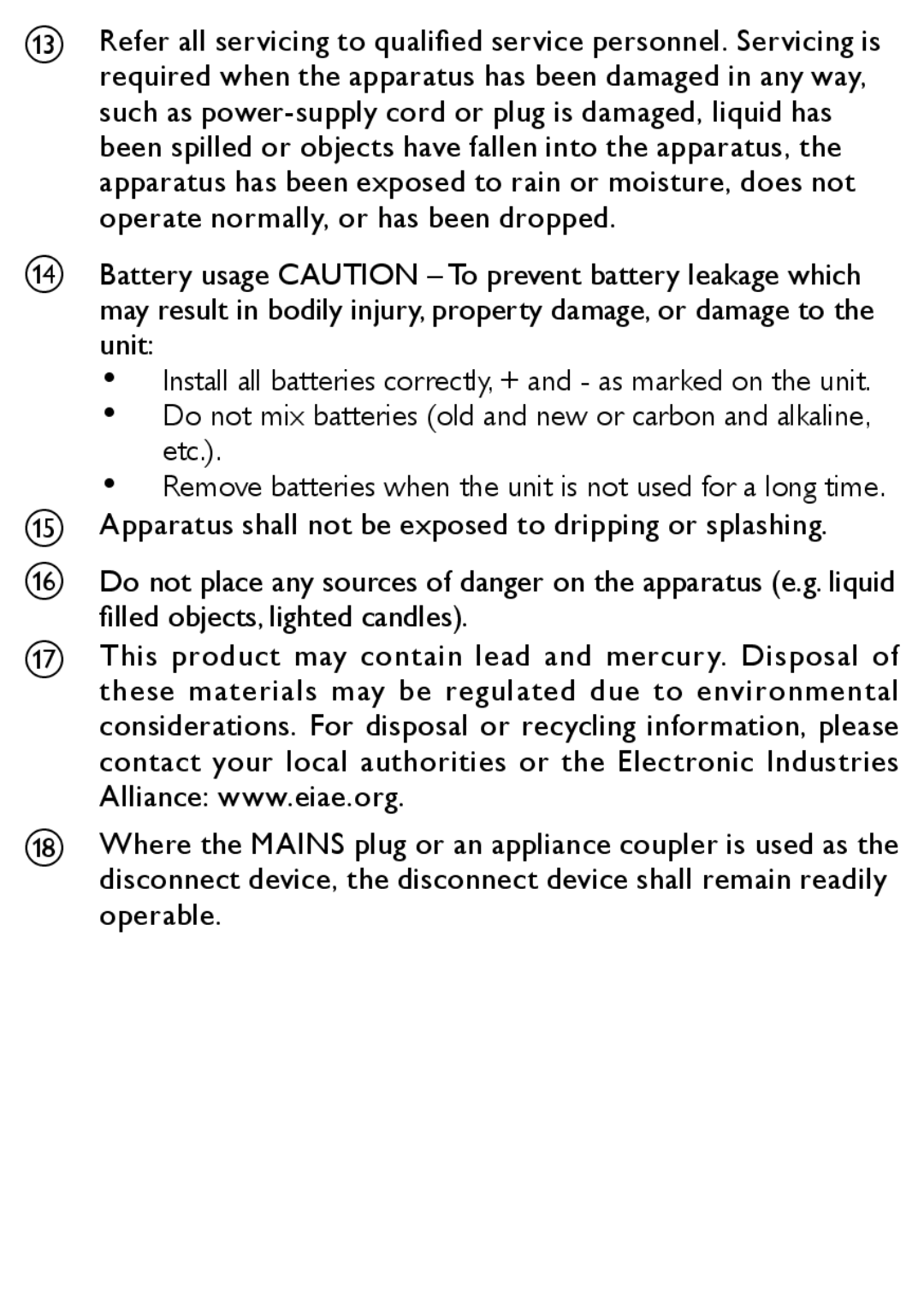 Philips MCM169/12 user manual Do not mix batteries old and new or carbon and alkaline, etc 