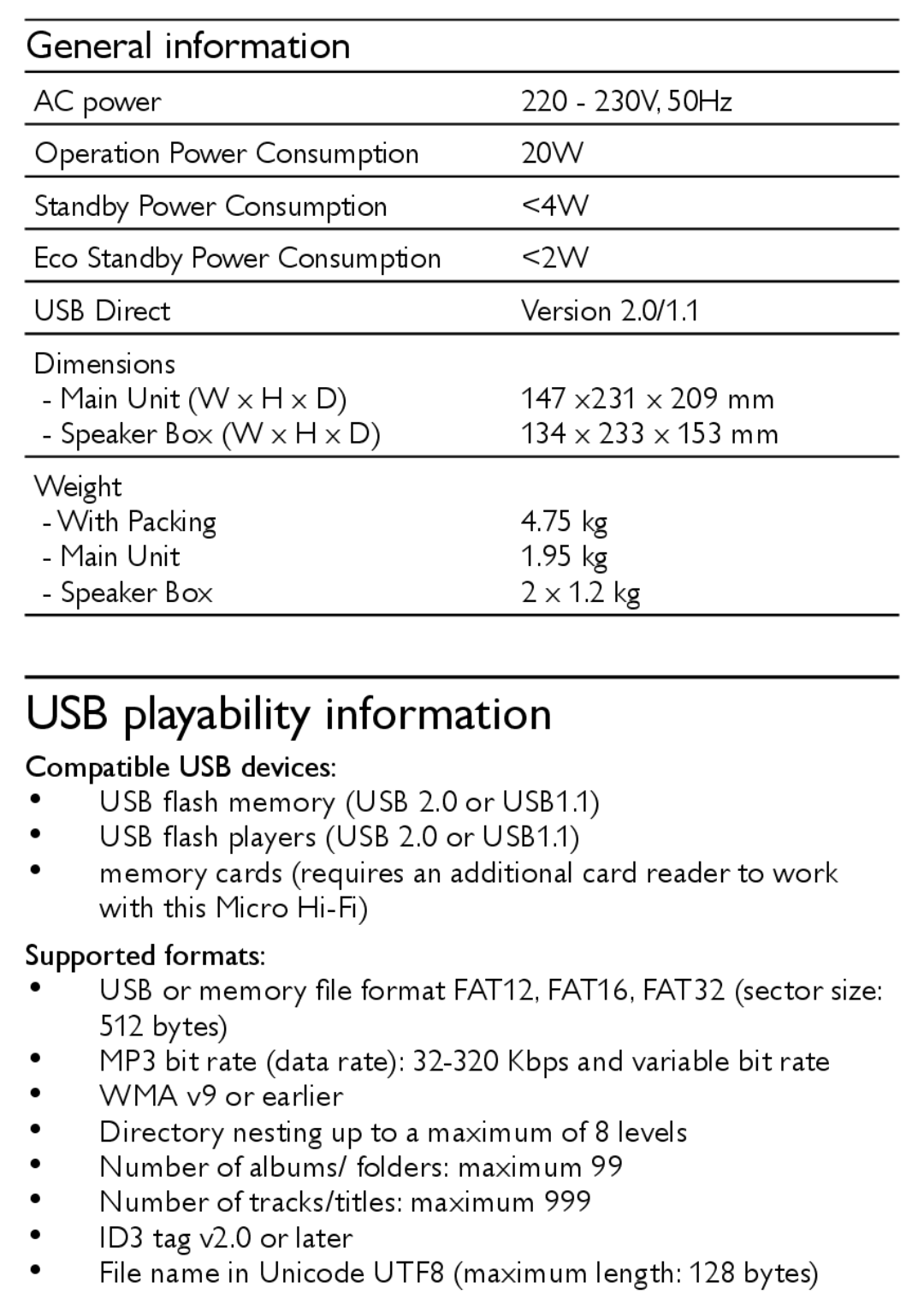 Philips MCM169/12 user manual USB playability information, General information 