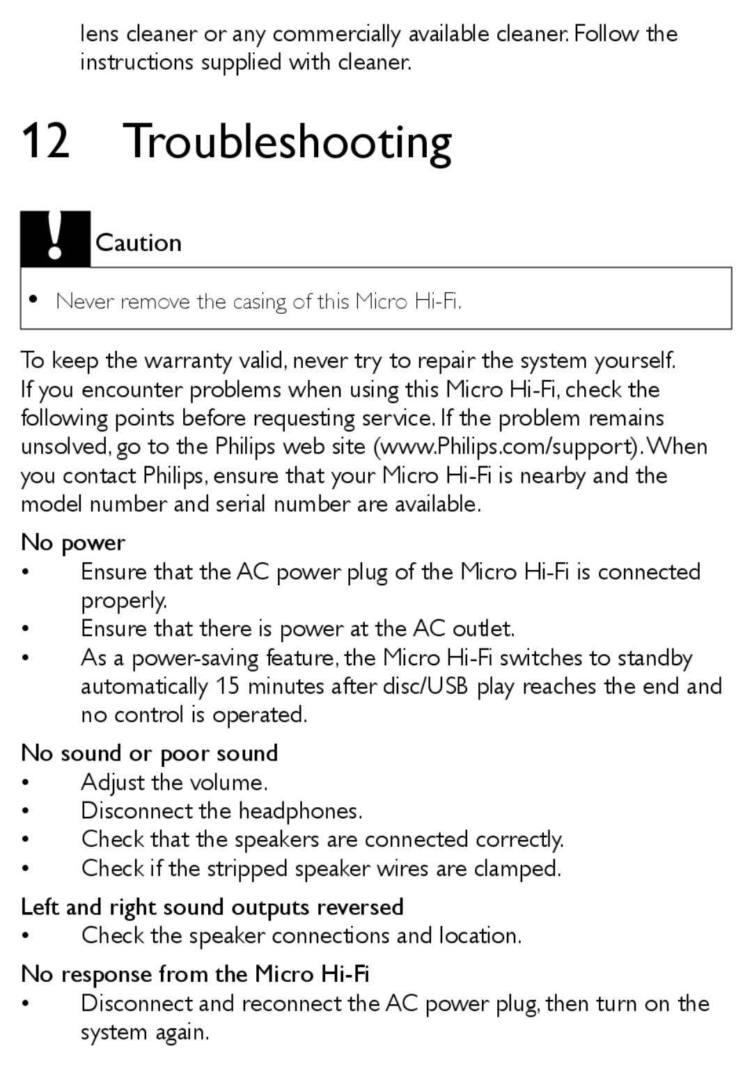 Philips MCM169/12 user manual Troubleshooting 