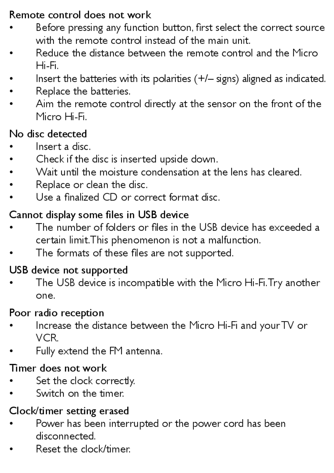 Philips MCM169/12 user manual Remote control does not work 