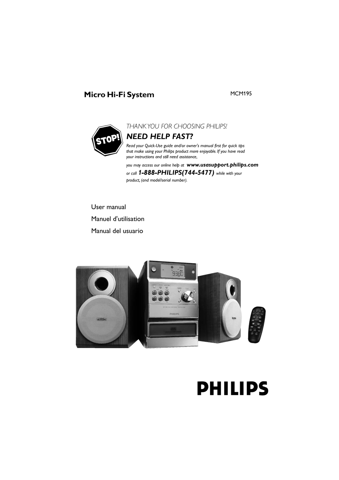 Philips MCM195 owner manual Micro Hi-Fi System, Need Help FAST? 