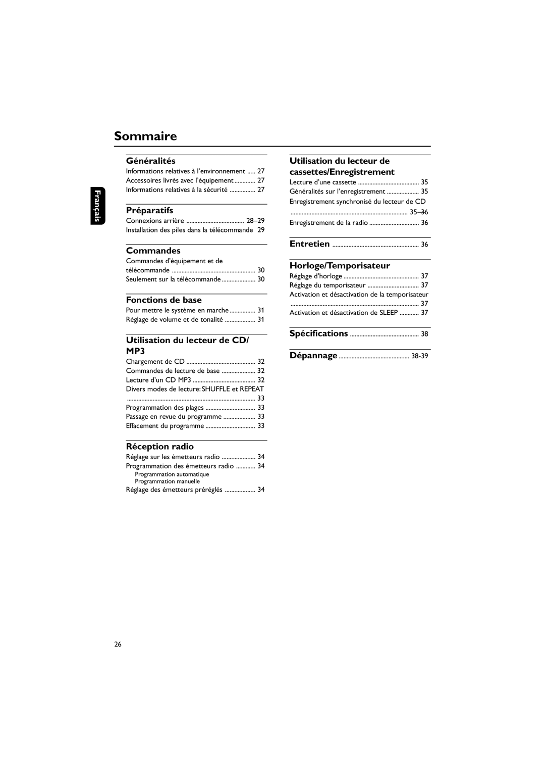 Philips MCM195 owner manual Sommaire 