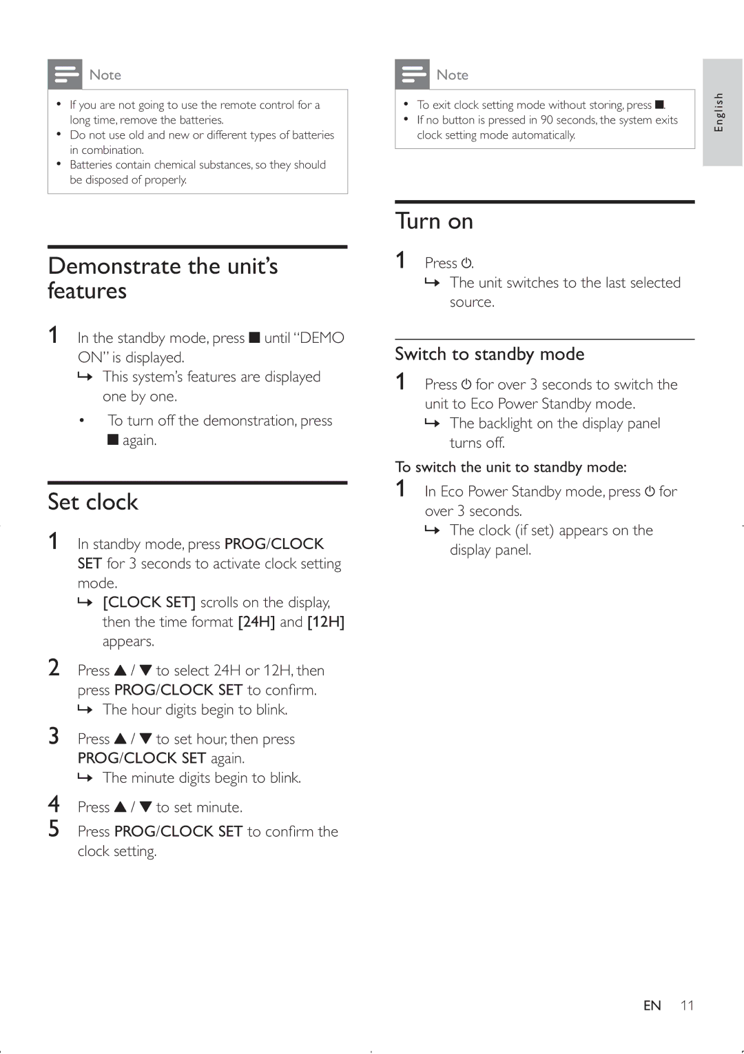 Philips MCM2000 user manual Demonstrate the unit’s features Set clock, Turn on 