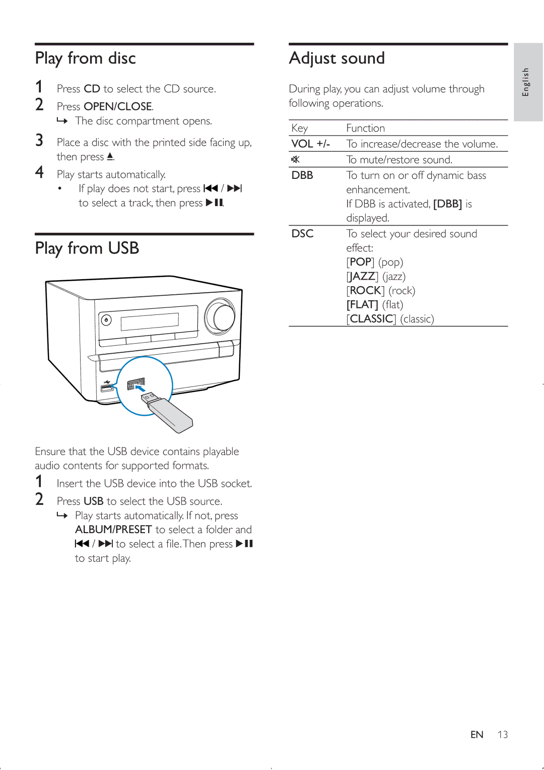 Philips MCM2000 user manual Play from disc, Play from USB 