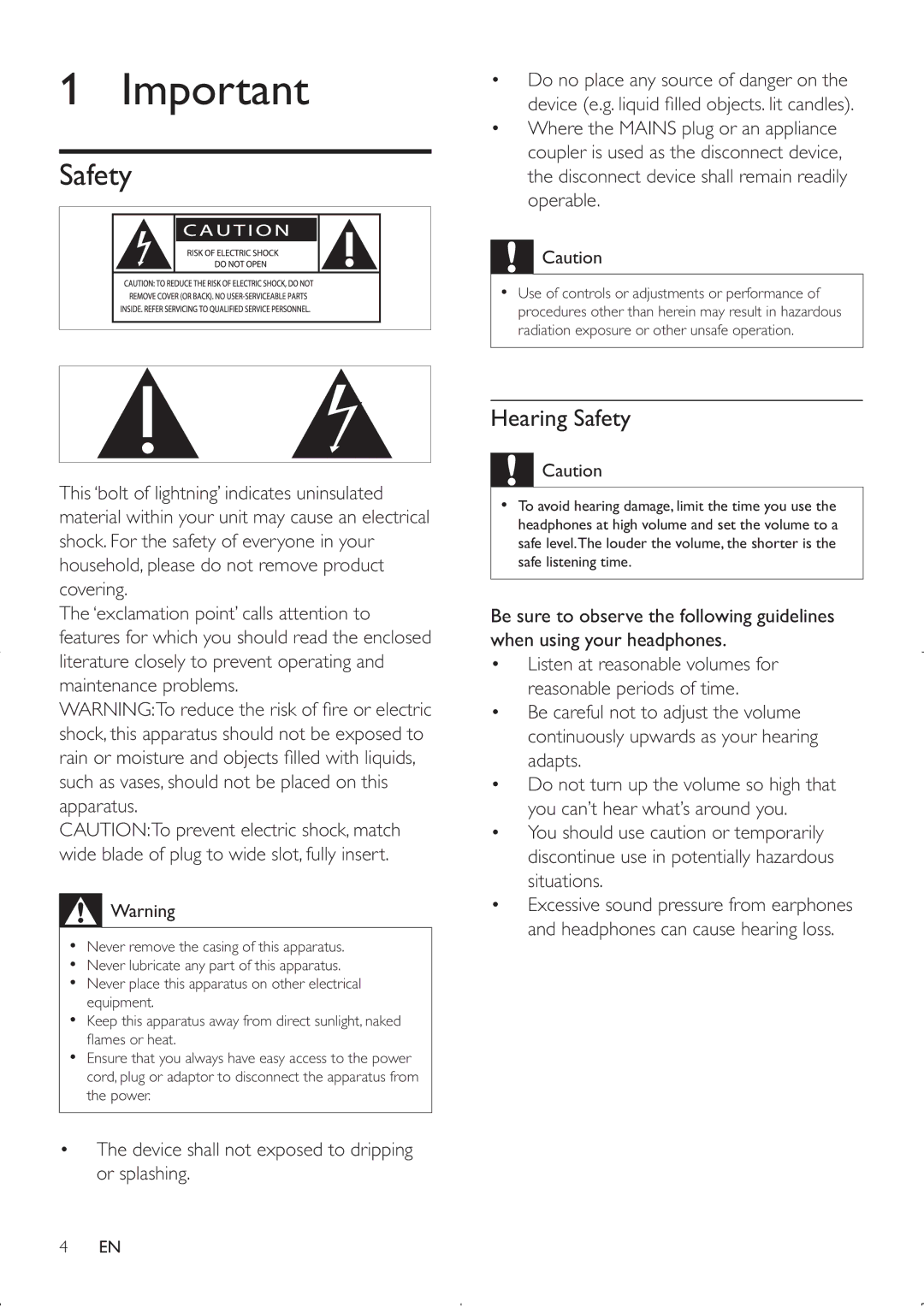 Philips MCM2000 user manual Hearing Safety 