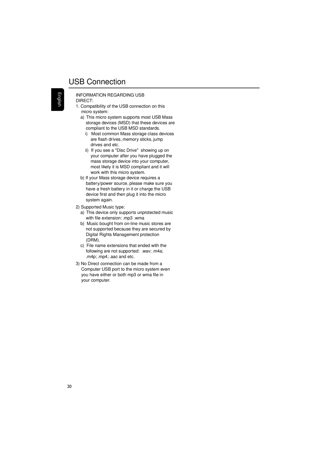 Philips MCM204 user manual Information Regarding USB Direct 